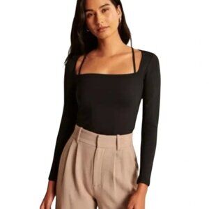 NWT Abercrombie Black Soft AF Crop Top Long Sleeve Sz Small